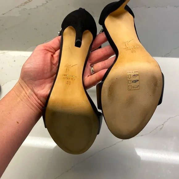 Giuseppe Zanotti Silver Crystal Embellished Heels Black Leather Sandals Shoes - Picture 10 of 15